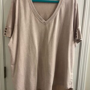 Jane and Delancey V-Neck Button Sleeve Top - Light Brown